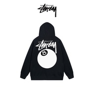 [ Cotton] 『 Stussy 』️พร้อมส่ง/ หุ้ม stussy BALL ZIP HOODIE เสื้อคลุมมีฮู้ดพิมพ์ลาย 8 สีดำ