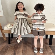Children Summer Suit Boys Stripes 2025 New Style Summer Clothes Baby Fashion Girls Dress Sisters Sis