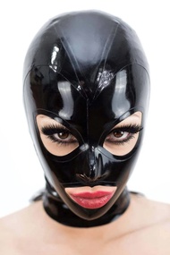 MFMYEE Bondage Latex Mask, BDSM Mask Fetish Head Hood Latex Cosplay Zipper Back, Open Eyes Mouth Fac