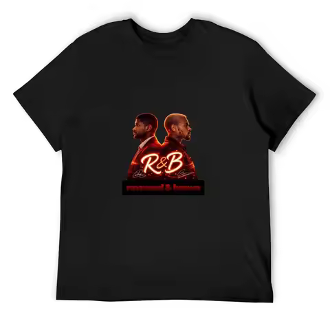 Retro Red Neon Raymond & Brown Portrait T Shirt Usher Chris Brown R&B Tour Fan Streetwear Black Casu