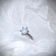 C&W 天然月光石白月光藍月光手工鑲嵌六爪微鑲鋯石戒指戒環