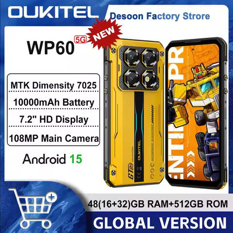 OUKITEL WP60 10000mAh Rugged Phone 7.2β HD+ Display 48GB(16+32) +512GB MTK 7025 Smartphone Android 1