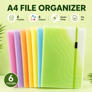 6 Pocket A4 File Organizer Semi-Transparent PP Document Folder Elastic Band Fail Dokumen A4