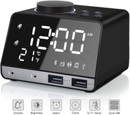 Cyboris Alarm Clock with USB Charger,Digital Alarm Clock FM Radio for Bedroom Bluetooth Speaker Dual Alarms 4 Brightness Level