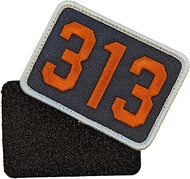 Detroit 313 Area Code Patch 3.5" x 2.5" Embroidered Hook and Loop Patch (Blue/Orange)