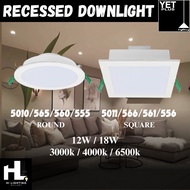 LED Recessed Downlight, YET 5010/565/560/555 (Round) / YET 5011/566/561/556 (Square) with 12W & 18W 