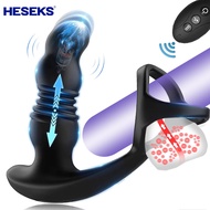 HESEKS Thrusting Prostate Massage Anal Plug Vibrator with Delay Ejaculation Ring Prostate Vibrator