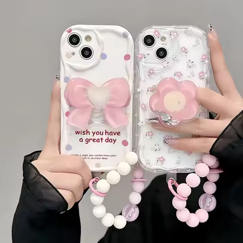 INS Cute Bow Flower Holder Chain Case For Huawei Honor 400 Lite Pro X9B X8C X8B X8A X7B X7A X6B X6C 