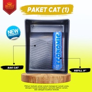 Paket Aksesoris Alat Cat Tembok Dinding Lengkap + Bak Cat + Kuas Roll 9 Inch Murah