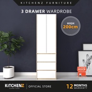 KitchenZ 2 Door Wardrobe with Handle 3 Drawer Bigger Size (200cm Height) HMZ-FN-WD-6007