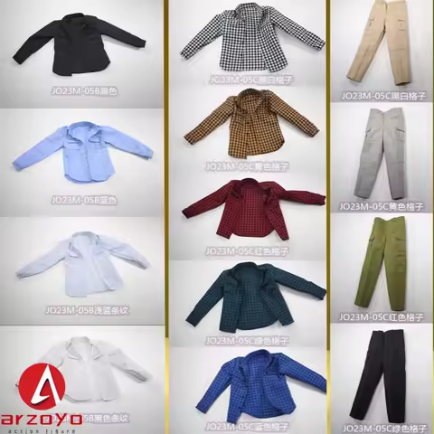 JO23M-05 1/6 Scale Male Leisure Plaid Shirt Stripes Shirt Solid Color Trousers Pants Clothes Model F