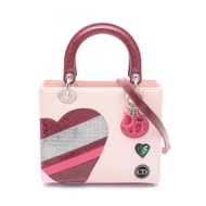 【二手】迪奧 Lady Dior 手提包，Baby Pink/酒紅色皮革，Lady Dior 兩用托特包，中號，女士，二手 B