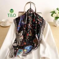 [T&O-t] 90*90CM Fashion Twill Large Square Scarf Silk Feeling Dazzling Tree Print Ne Scarves For Wom