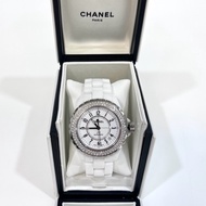 CHANEL白色陶瓷雙鑽圈 38mm機械腕錶J12 H0969