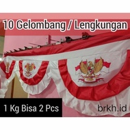 MERAH Red and White Flag, Decorative Banner, Bekron, Bekdrop Garuda, Full - 10 waves (6 large waves)