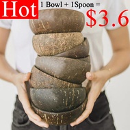 12-15Cm Natural Coconut Bowl Spoon Tablewar Set For Kitchen Item Utensils Wooden Design Dining Sala