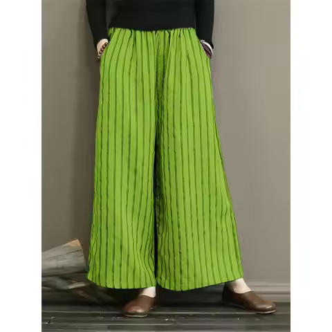 Plus Size 1XL-5XL Women Summer Pants Women'S Striped Wide Legs Show A Slimming
