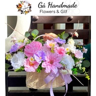 Silk Flower Basket Mixed Colors in Many Tones - Gift for Mother, Birthday, Grand Opening, October 20