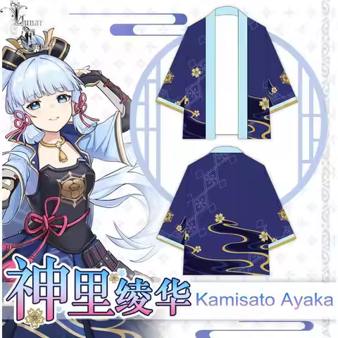 Game Genshin Impact Kamisato Ayaka Printing Japanese Kimono Haori Yukata Cosplay Summer Casual Cool