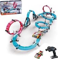 INSGEN Slot Car Race Track Sets for Kids, Hot Magnetic Wheels Attraction Track Builder, Electric Remote Control Track Car Birthday Toys for Boys Kids Age 6 7 8-12