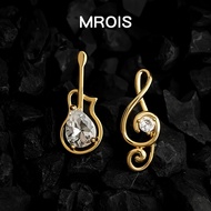 Reka Bentuk Gitar Nota Muzik Asli~Anting-Anting Zirkon Kreatif Berlapis Emas Sebenar 18K yang Tebal 