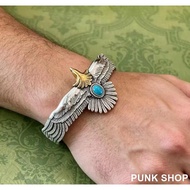 GOROS Bracelet 925 Silver Turquoise Inlaid Big Eagle Spread Wings Opening Adjustable Bracelet 0433