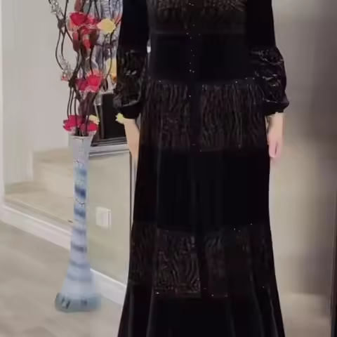 Slimming Hebe Style Long Sleeve Midi Dress Elegant Personality Waist Cinching French Country Dress N