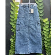 Rok jeans slavina cargo skirt wanita Full Kancing Terbaru
