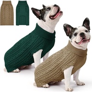 2 Pack Dog Sweaters for Medium Dogs Winter Turtleneck Pullover Cable Knit Fleece Stretch Frenchie Da