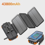 Solar Power Bank 43800mAh Qi Wireless Battery Charger iPhone Samsung Huawei Outdoor Portable Powerbank with Cable for Xiaomi