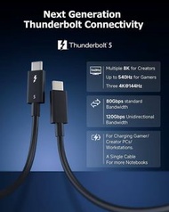 [Intel Certified] 80Gbps Thunderbolt 5 Cable with up to 120Gbps Bandwidth Boost and 240W Charging - 