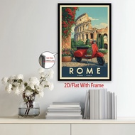 ภาพวาดผ้าใบกรอบ 1 ชิ้น แบบ 2D เสียงต่ำ - Vintage Rome Italy Wall Art Poster มีจั