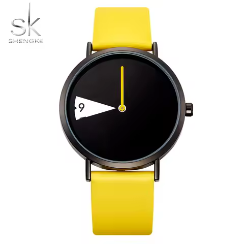 Shengke Hot Women Watch Creative Wristwatch Ladies Watch Rotate Yellow Leather Band Wristwatches Clo