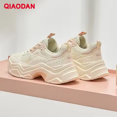 QIAODAN Casual Shoes for Women 2024 Thick Sole Heightening Sports Lightweight Dad Shoes Trendy Versa