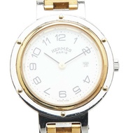 Hermès Clipper 手錶，石英機芯，白色錶盤，不鏽鋼，鍍層，女士，HERMES