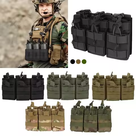 Triple Magazine Pouch Molle Compatible - Double-Layer Ammo Holder for AR-15, M4, M16, AK-47, M14 | U