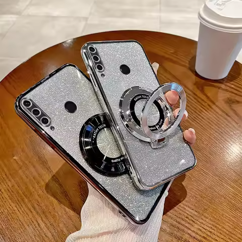 For Huawei Y6P Casing Electroplating Soft Glitter TPU Phone Back Cover HuaweiY6P Phone Case Bracket