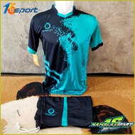 kaos baju setelan jersey futsal volly badminton olahraga - abstrak biru xl