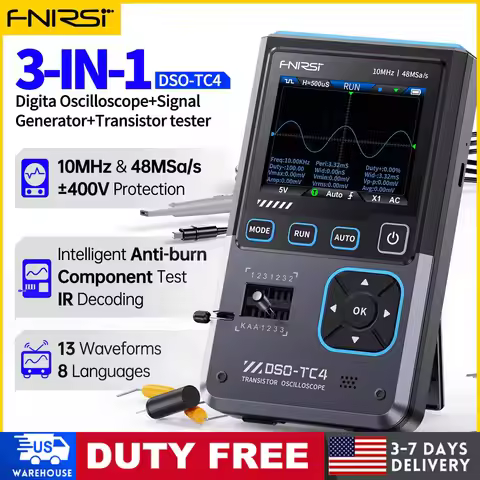 FNIRSI DSO-TC4 Upgrade 3 in 1 Digital Oscilloscope 10MHz 48Ms/s Transistor Tester Electronics Compon