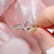 S925 Silver Titanium Steel Diamond Crystal Pink Zircon Wedding Party Ring for Women Fashion Accessor