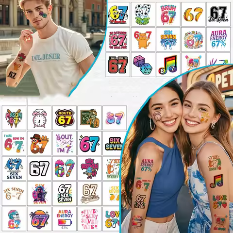 40pcs/set Cartoon Funny 67 Six Seven Temporary Tattoo Stickers For Body Art Tattoo Party Birthday Gi