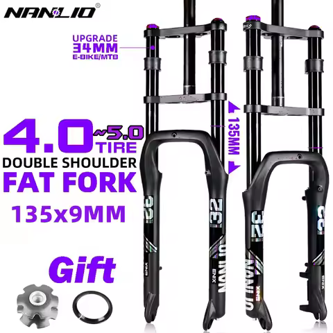 Nanlio Double Shoulder Air Suspension Fork 20/26 Inch Fat Tire Snow E-Bike Fork 135mm Travel MTB Fro