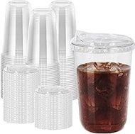 LIANGYUNZE 60 Pcs Round Bottom Plastic Cups with Sip Lids 18 oz Clear Disposable Plastic PET Iced Co