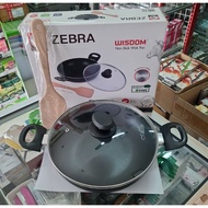 174643 Non Stick Wok Pan Wisdom 26cm, Glass Lid, Wooden Turner Zebra