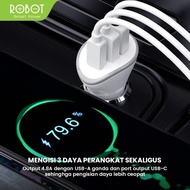 ROBOT CAR CHARGER 3 PORT FAST CHARGING CAR TYPE C MICRO ADAPTER CAR CHARGER RT-C08 CAR CHARGER