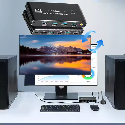 USB 3.0 KVM 4K@60Hz HDMI-compatible 2x1 Switch Box for 2 Computers Share 1 Monitor Keybord Mouse Pri