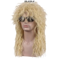 BRABRA Halloween Party Cosplay Wig, Curvy Punk 70s 80s Rockstar Wig, Long Fluffy Mullet Wig