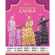 BAJU KURUNG MODEN LAURA PRINTED MOMS &amp; KIDS | KOREAN MOSCREPE | PLUS SIZE 4XL 5XL | ADA POKET DI SISI BAJU | READY STOCK