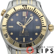 歐米茄海馬300米自動腕錶，36毫米，型號2352.80，帶保修，18K黃金/不銹鋼，男士腕錶，藍色錶盤，拋光處理，成色極佳 [二手]