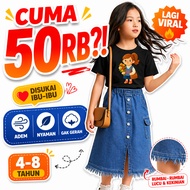 Trendy Girls' Outfits 50 Thousand Rupiah | Cool 30s Combed Cotton T-Shirt + 8oz Jeans Skirt | DTF Em